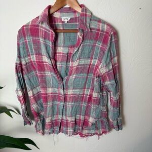 La Miel Distressed Plaid Button-Down Shirt – Size Small
